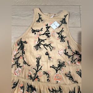 Free people Annabelle trapeze beaded jeweled dress size xs beige pink black NWT